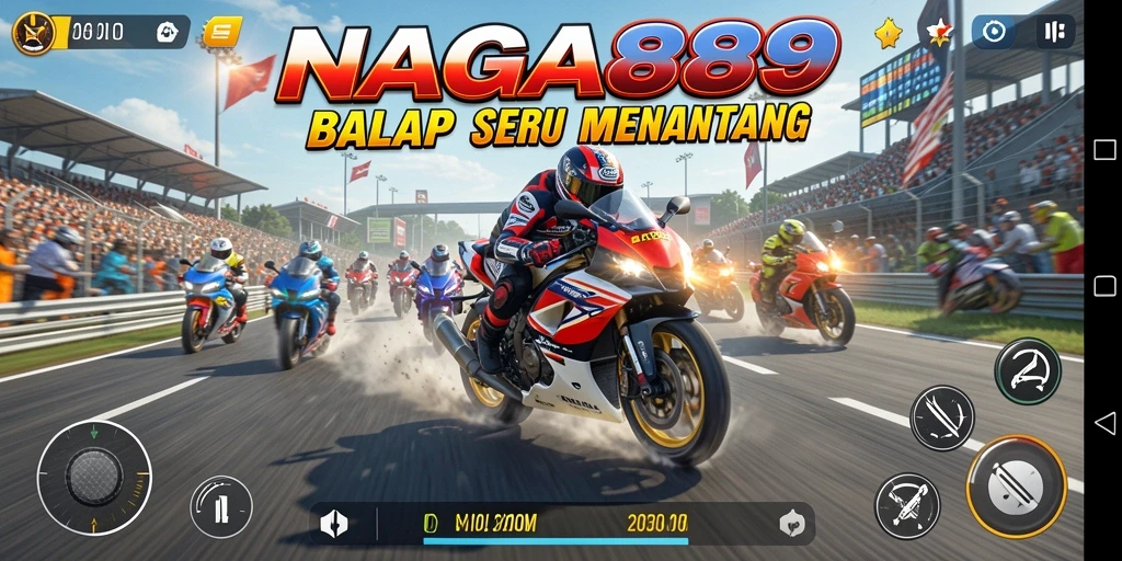 Tampilan gameplay mendebarkan di NAGA889 dengan aksi balap motor.