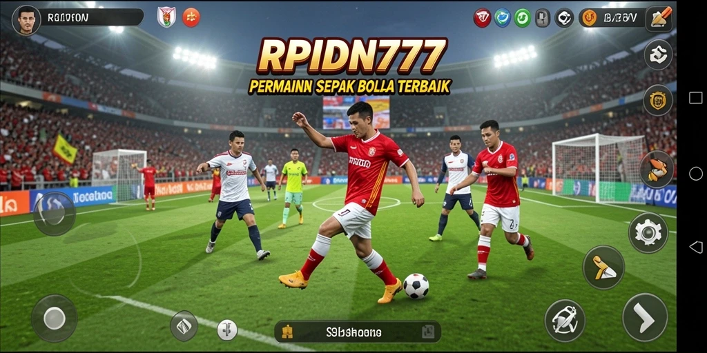 Tangkapan layar utama RPIDN777 menunjukkan pertandingan sepak bola yang intens.